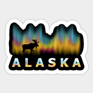 Alaska Reindeer With Polar Lights And Moose Sticker